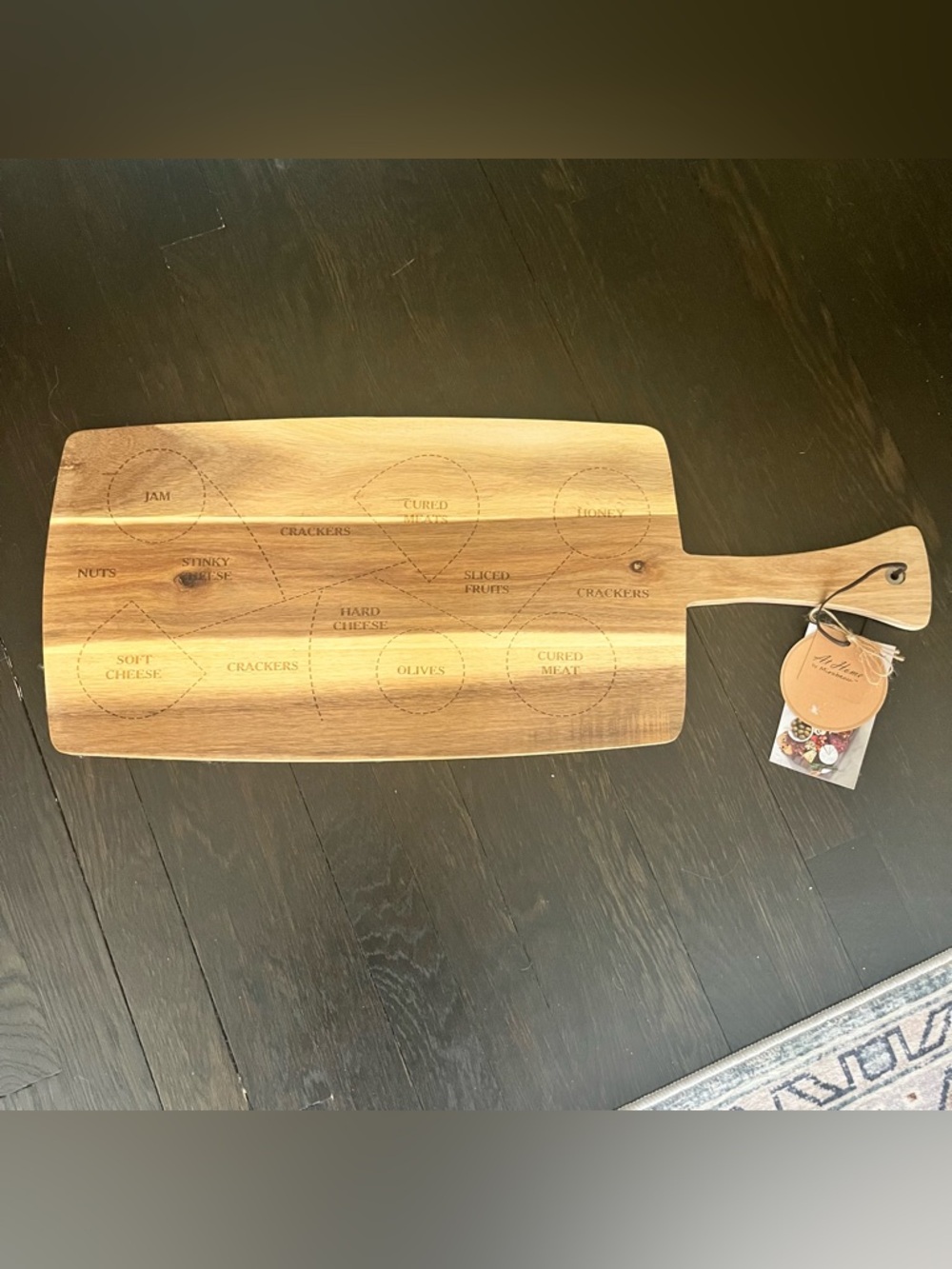 Mud Pie Charcuterie Serving Board  10" x 28" with Leather Handle Strap